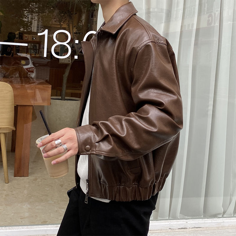 IEFB männer Kleidung Frühling Neue Übergroßen Mantel Koreanische Trend verlieren Beiläufige PU Leder Jacke Mantel Männlichen Reißverschluss Revers Kleidung 9Y4382
