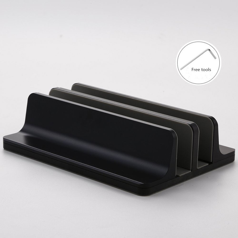 Soporte Vertical para ordenador portátil, accesorio de Metal ajustable, doble soporte de escritorio de aluminio, soporte de libro para Notebook, PC: Black Daule slot