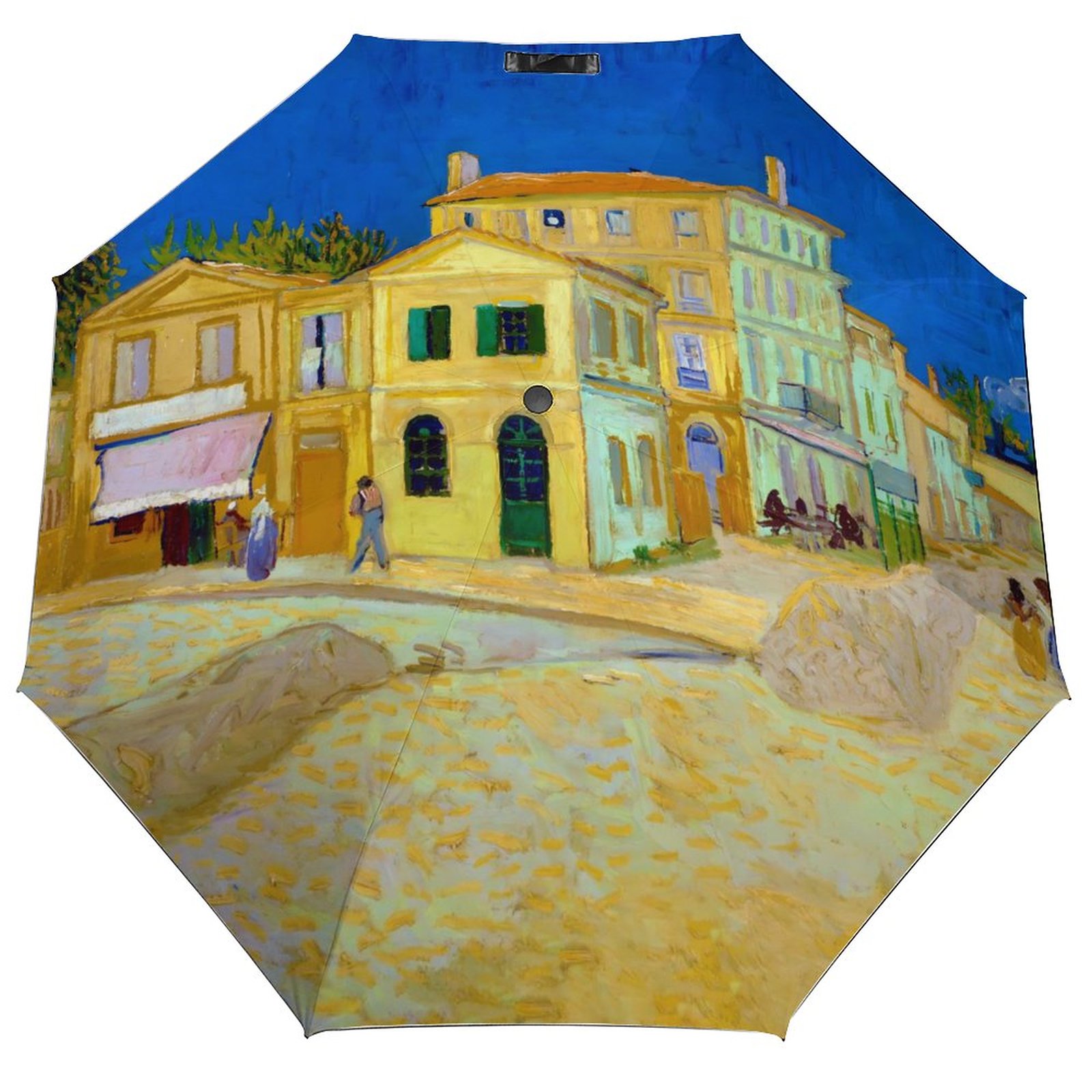 Vincent Van Gogh Paraguas automático de 3 pliegues Café Terraza por la noche Paraguas ligero Sol y lluvia Paraguas de abrigo negro para hombres y mujeres: Blanco