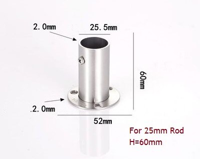 2 st/lot 201 304 rostfritt stål 60mm 80mm hög hög flänshållare fäste garderobsstång vägggolv 19mm 22mm 25mm 32mm rör: 304 rostfritt stål / 25mm h60mm