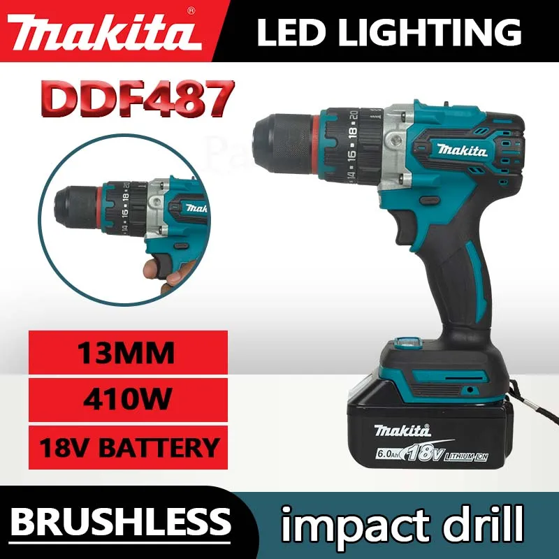 MAKITA 18V Lithium elektrische wiederaufladbare Handbohrmaschine 13mm DDF487RTJX zwei Ladung eine Ladung 5,0AH