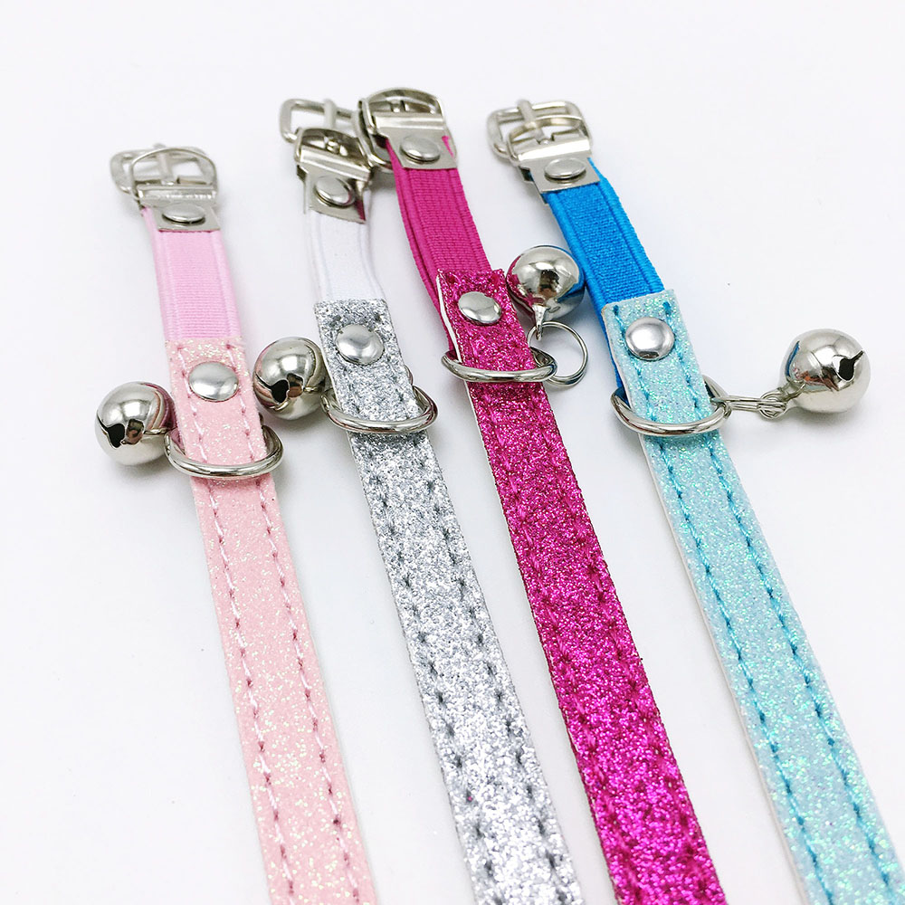 Bonzerpet – collier réglable en forme de cloche pour chat, rose, 1.0cm, en PU, adapté aux petits chiens et chiots