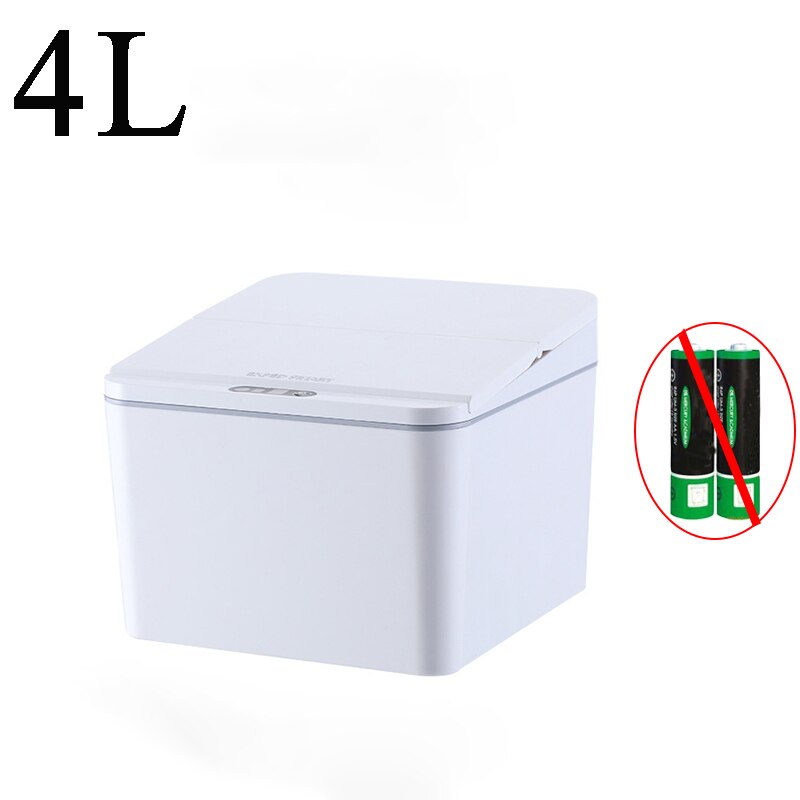 Intelligent Trash Bin Automatic Touchless Trash Can Intelligent Infrared Motion Sensor Garbage Cans Home Desktop Smart Dustbin: White 4L Battery