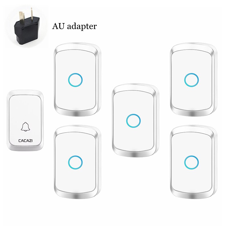 CACAZI Smart Wireless Door Bell Waterproof 1 Transmitter 5 Receiver US EU UK AU Plug Battery Home Bell Chime Wireless Ring Bell: white 1x5 AU