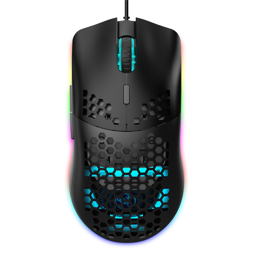 HXSJ J900 USB Wired Gaming Mouse RGB Gamer Mouses with Six Adjustable DPI Honeycomb Hollow Ergonomic for Desktop Laptop: Black