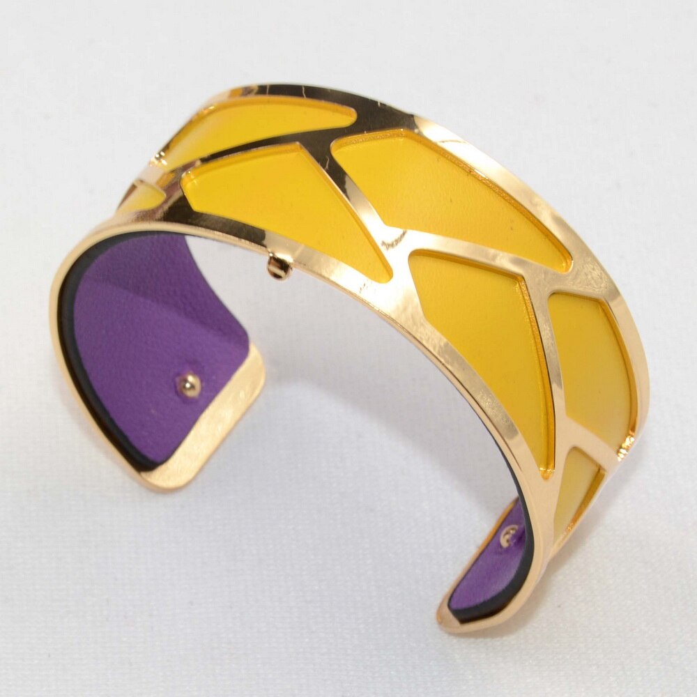 Brazalete trenzado de 25MM con acabado dorado KC, mascarilla de inserción de cuero Reversible, bisutería de Metal Ajustable, accesorio para boda para niña y Mujer: purple yellow