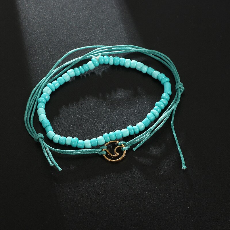 5Pcs Bohemian Beaded Sennit Ankle Bracelets Set Multilayer Wave Charm Knitted Bracelets Women Anklet Foot Jewelry