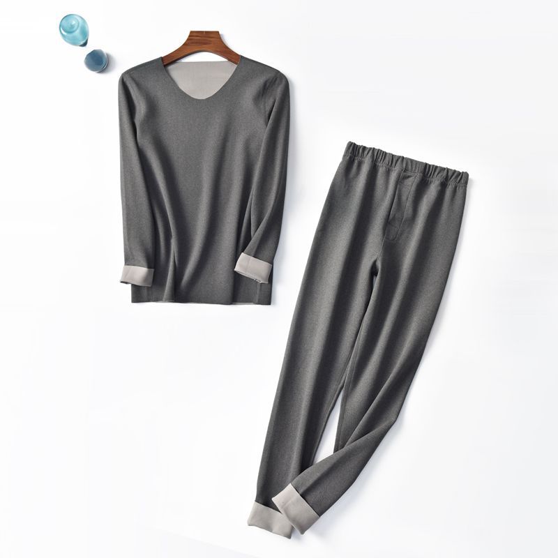 Herre dobbeltsidet tysk fløjl sømløs termodragt langærmet rund hals skjorte varme todelte leggings: 1 / L