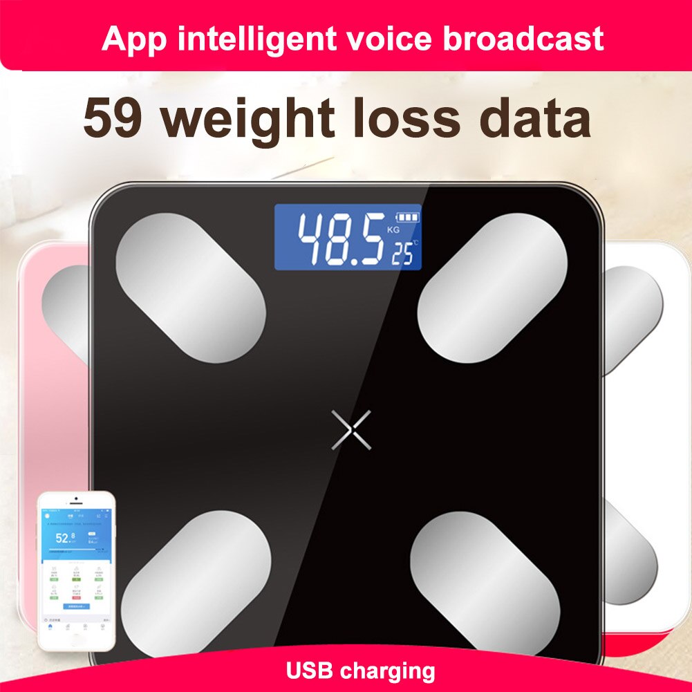 Bluetooth lichaamsvetweegschaal met smartphone-app, digitaal display, draadloos, oplaadbaar, compositie-analysator, thuis, slim