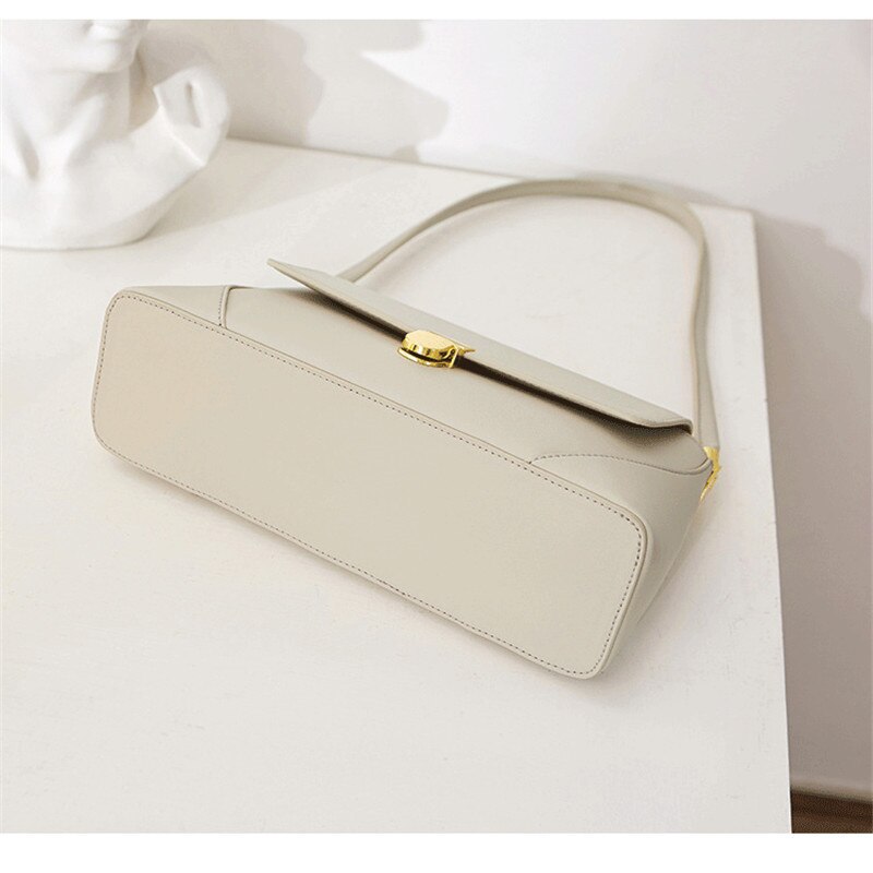 And Simple Solid Color Cowhide Bag Armpit Retro Minority Dharma Stick Women's Bag Portable Shoulder Bag