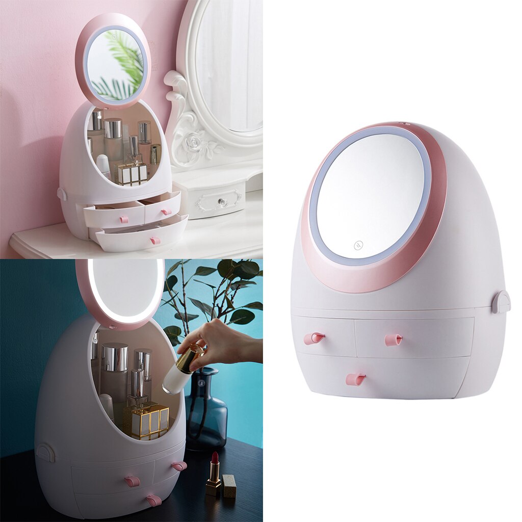Makeup Mirrors Makeup Cosmetic Storage Case Box Organizers LED Mirror with Makeup Organizer for Dressing Table