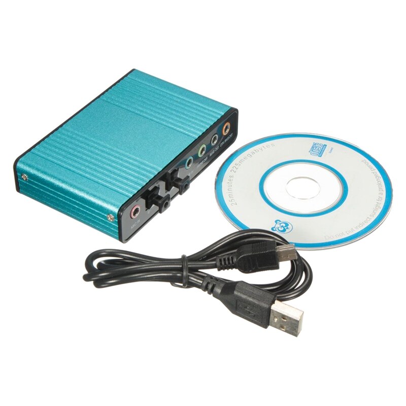 External Sound Card USB 6 Channel 5.1 o S / PDIF Optical Sound Card For PC Light blue