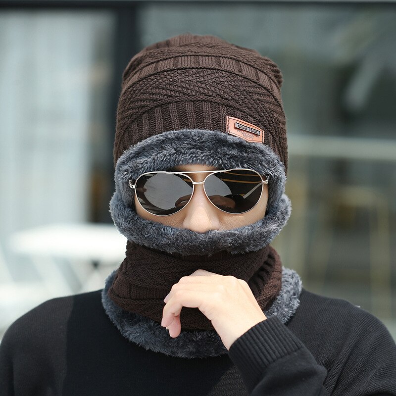 Mannen Dikke Winter Hoed, sjaal En Fluweel Warme Ski Muts Sjaal Pak Mannen Beanie Gehoorbescherming Hals Grote Maat Katoen Gezichtsmasker