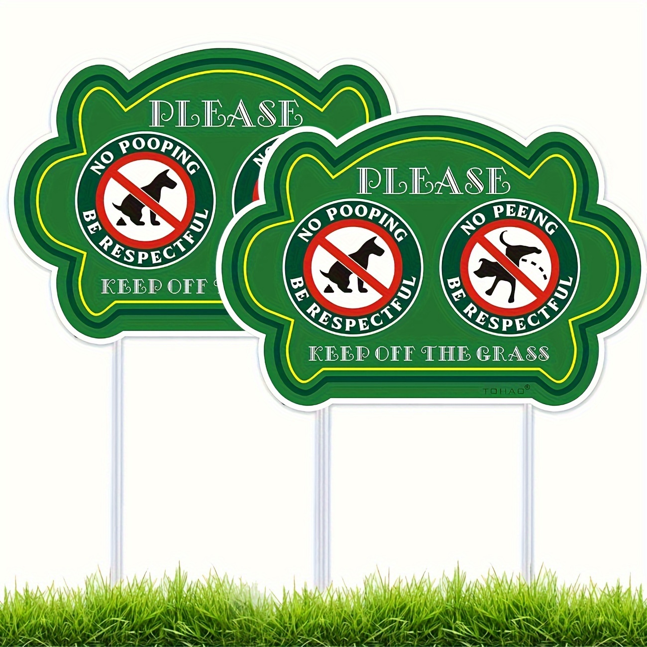 2 Pack No Peeing and No Pooping Dog Sign Please Be Respectful Keep Off The Grass Yard Signs UV Protected & Waterproof, Outdoor: Default Title
