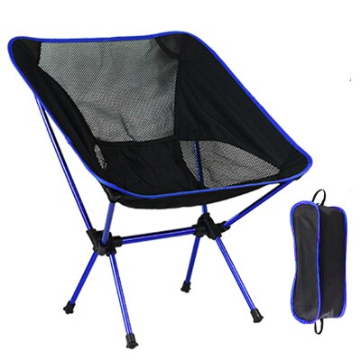Sammenklappelig campingstol fiskeri bbq vandring ultra lys stol udendørs værktøjer stærk høj belastning 150kg strand picnic sæde foldestol: Blå