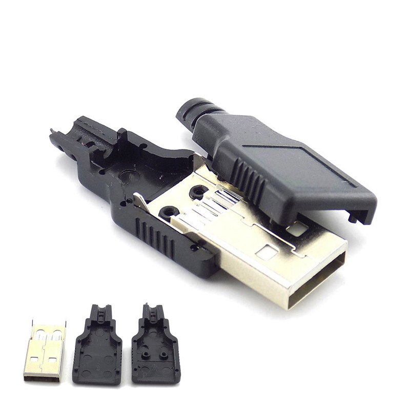 3 In 1 Type A Male 2.0 Usb Socket Connector 4 Pin Plug Met Zwart Plastic Cover Solder Type Diy connector
