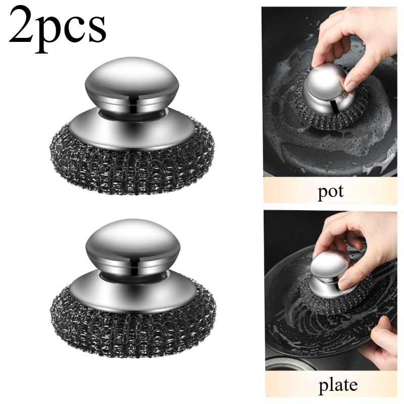 1/5Pcs Kitchen Stainless Steel Pot Brush with Handles Dishwashing Wire Ball Heavy Duty Metal Scrubber Home Pot Pan Cleaning Tool