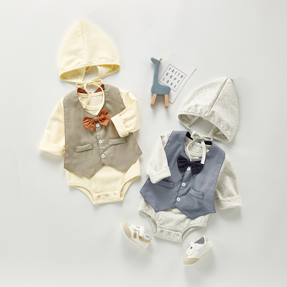 automne garçon costume vêtements pour enfants nœud papillon bavoir une pièce barboteuse ramper vêtements + chapeau bébé garçon vêtements