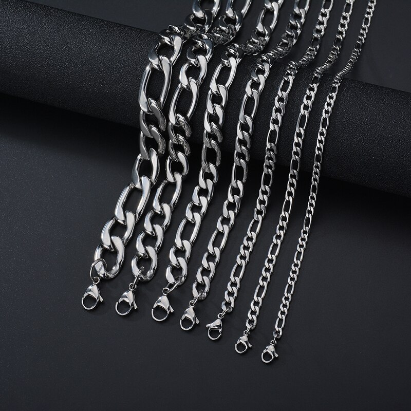 Sifisrri Punk Men 5/9/13mm Stainless Steel Three to One NK Chain Necklace Silver Color Solid Chains Unisex Wrist Jewelry