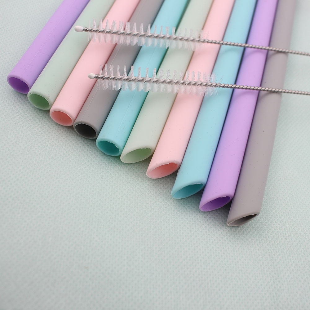 Reusable Silicone Drinking Straws Set, Extra Long Flexible Straws with Cleaning Brushes for 20 oz Tumbler Bar Party Straws