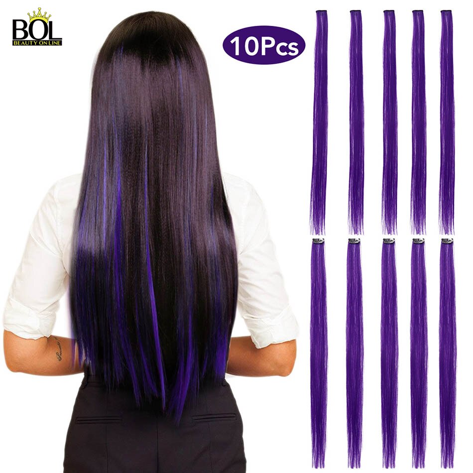 Bol Synthetische Gekleurde Lange Rechte Hair Extensions Clip In Een Stuk Strips Haarstukje Voor Vrouwen Meisjes 10 Stuks/set 24Inches
