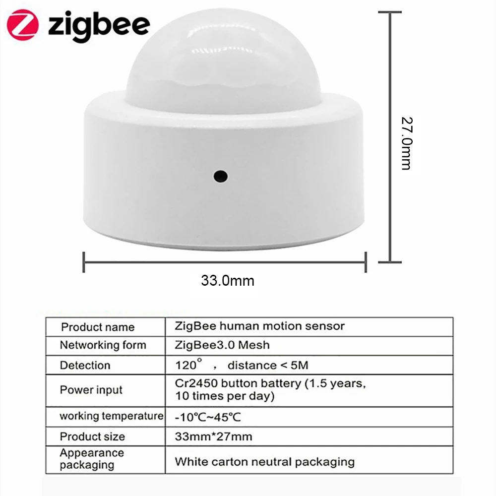 Zigbee Mini PIR Motion Sensor Human Motion Infrared Detector Security Alarm Works With Home Assistant Zigbee2MQTT Ewelink APP