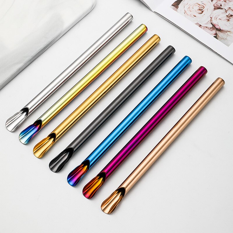 1Pc Reusable 304 Stainless Steel Drinking Straws 12mm Metal Sturdy Straight Portable Drinks Straw Stirring Spoon With Brush