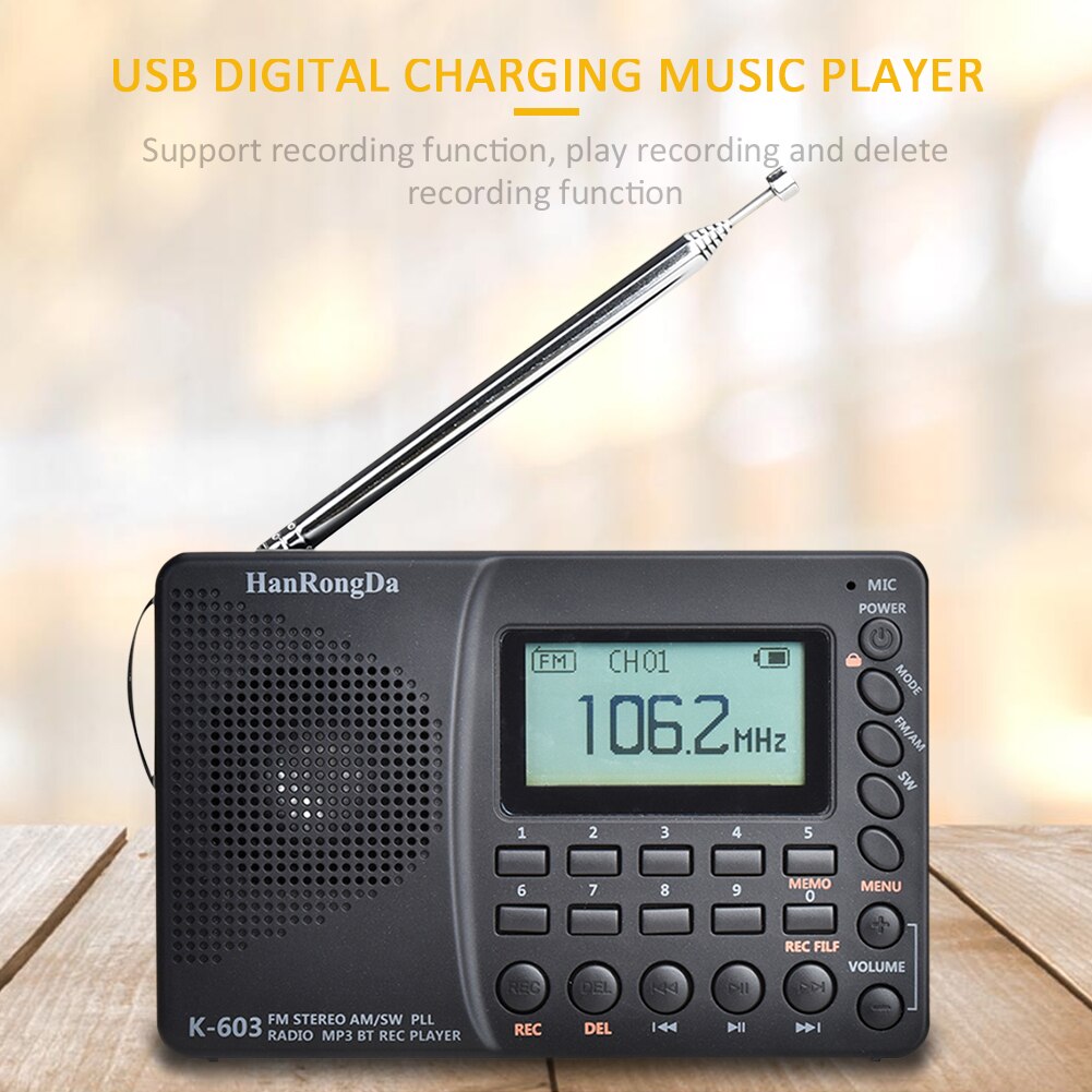 Kannettava digitaalinen radio lcd-näyttö fm am sw radio bluetoothilla 5.0 kaiutinta usb rec äänitallennin tf-kortti  mp3 soitin
