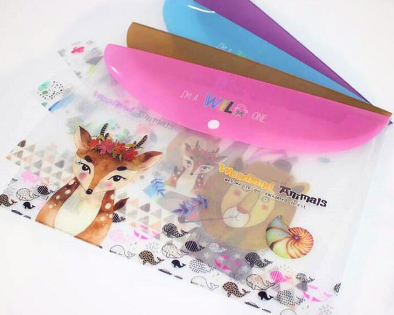 Kawaii Animals And Cherry Tree A4 Button Folder Cartoon Folder Office Archives Information Storage Bag: Animals  free