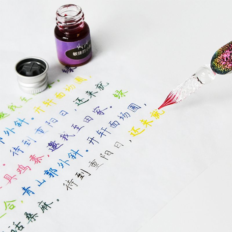 Nouveauté stylo magique coloré cristal ciel étoilé verre encre stylo verre Dip stylo pour écrire stylo plume ensemble