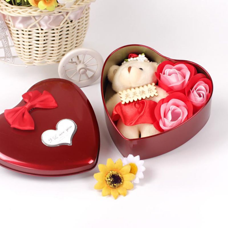 Valentijnsdag rode roos teddybeer roos kunstmatige decoratie kerst voor meisjes vrouwen valentijnsdag zeep