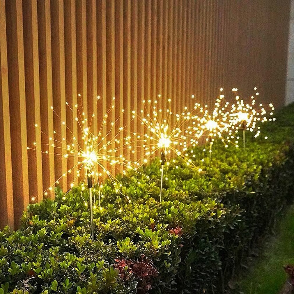 Solar Boden Stecker Feuerwerk Licht Led Kupfer Draht Licht Löwenzahn Lichterketten Garten Rasen Lichter Weihnachten Dekoration Lichter