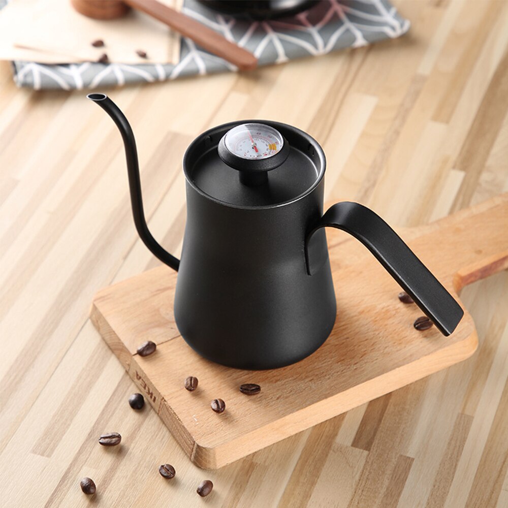 Drip Kettle 550ml Coffee Tea Pot With Thermometer Stainless Steel Gooseneck Drip Kettle Swan Neck Thin Spout For Pour Over