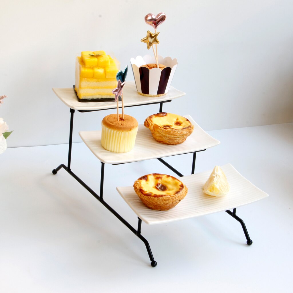Collapsible 3 Tier Rectangular Plate Dessert Stand Fruit Plate Cake Serving Tray