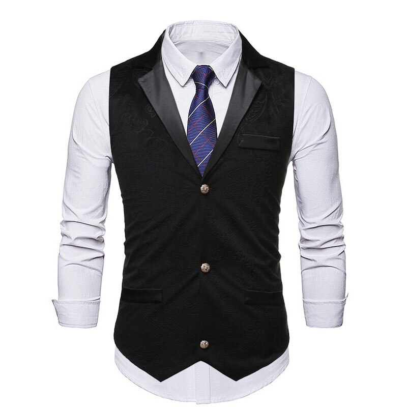 Mens Suit Vest Black Jacquard Formal Business Vests Waistcoat Men Gilet Party Wedding Tuxedo Vest Chaleco Hombre