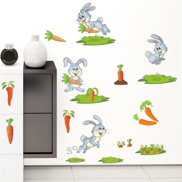 & Cartoon Lovely Rabbit Carrot Wall Sticker Kids R... β Grandado