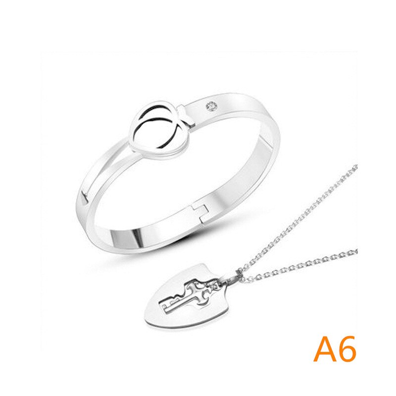 A Couple Lovers Jewelry Love Heart Lock Bracelet Stainless Steel Bracelets Bangles Key Pendant Necklace Jewelry