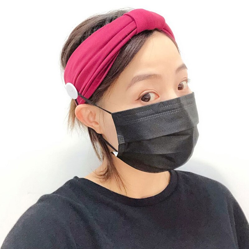Diadema deportiva, diadema de botones, soporte facial para llevar puesto una máscara para aliviar el dolor de oído con diadema, diadema elástica para gimnasio