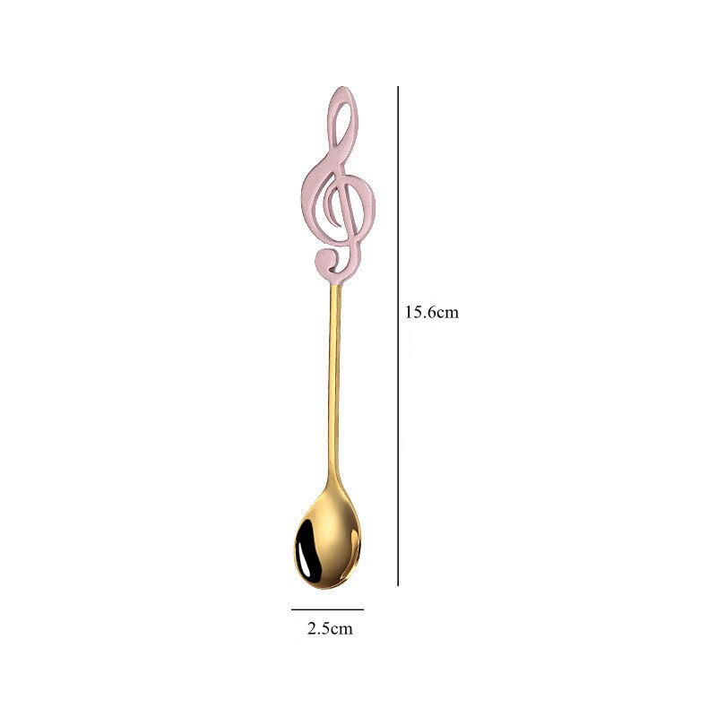 Stainless Steel Musical Note Spoon Tea Coffee Ice Cream Mixing Spoon Teaspoons Tableware Cutlery Kitchen Utensils: Pink Golden