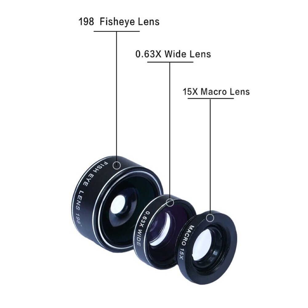 Fisheyelens 198-Graden Fish Eye Groothoek 15X Macro Camera Lenzen Kit Outdoor Travel Voor Iphone &amp; Smart Mobiele telefoon