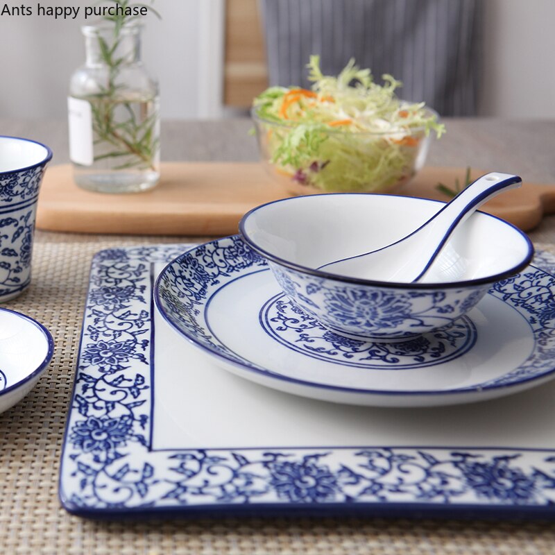 Juego de vajilla decorativa para restaurante chino, combinación de cuenco para el hogar, plato, cuchara, taza, tazón de sopa, plato de sabor, soporte para palillos
