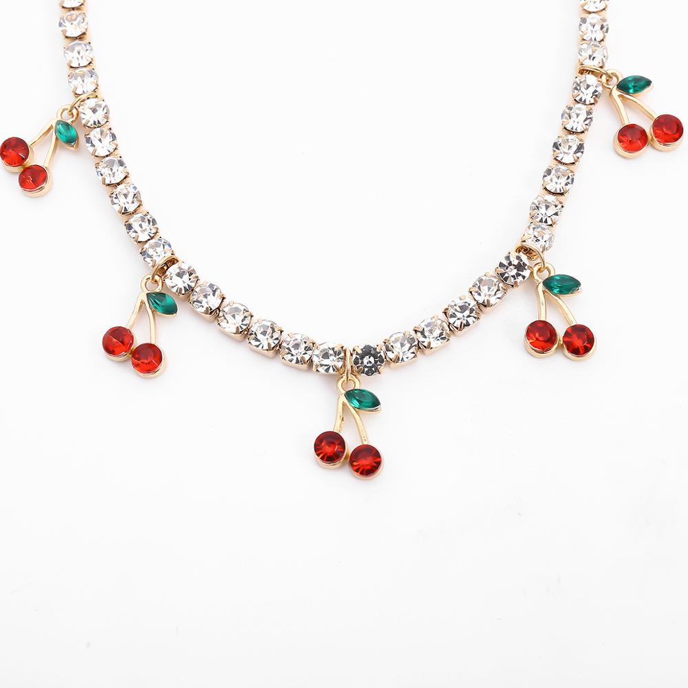 Collier pendentif cerise en cristal pour femmes, collier de Tennis pour femmes et filles, collier ras du cou cubain, bijoux hip hop, idée