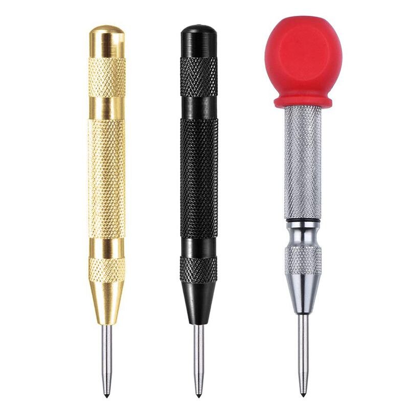 3 Pcs Automatic Center Punch Tool, 5 Inch Spring Loaded Crushing Hand Tool With Cushion Cap And Adjustable Impact – Gold, Black,