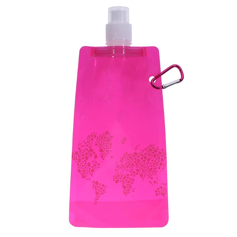 0.5L botellas de agua ultraligero vaso plegable de silicona deportes al aire libre senderismo Camping Frasco blando bolsa de agua, bolsas de viaje plegables: Rosa