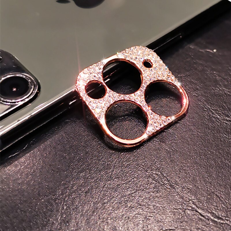 Bling Diamond Camera Lens Protective Ring Case For iPhone 11 11Pro Max Shining Rhinestone Camera Lens film Protector Cover: For iPhone 11Pro Max / Rose