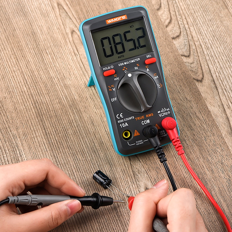 Wmore USB Charge Digital Multimeter for Tester 6000 counts Auto Ranging AC/DC voltage meter Flash light Back light Top