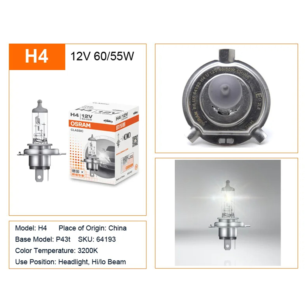 OSRAM classico 9003 HB2 H4 64193 P43t faro standard lampada alogena 12V 60/55W 1650/1000lm 3200K originale Ciao/lo trave HAL