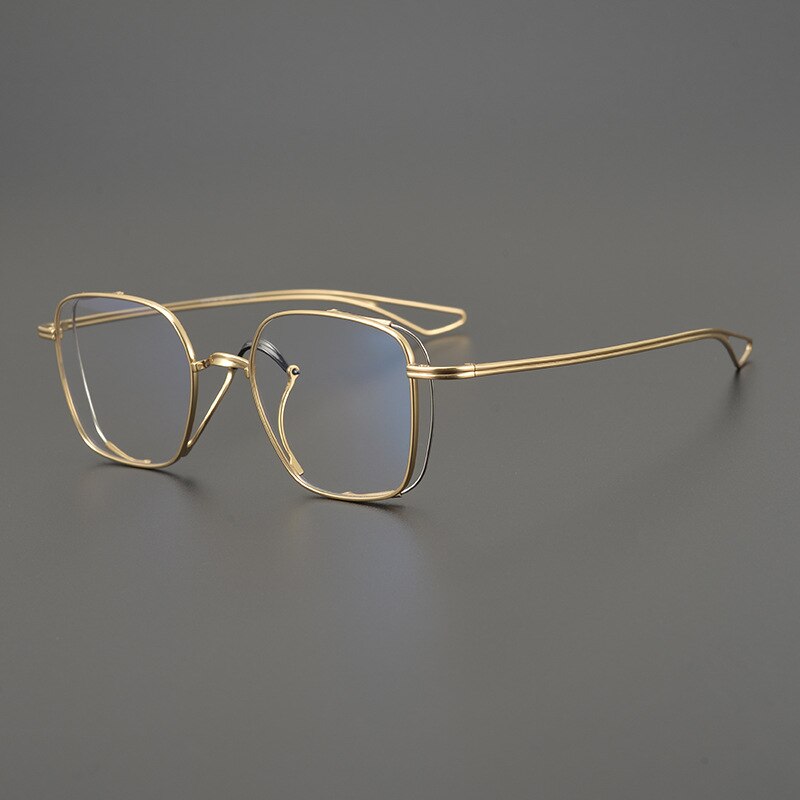 Pure Titanium Men Myopia Glasses Frame Square Optical Prescription Eyeglasses Japanese Handmade Gold-Rimmed Ultralight Eyewear: Gold