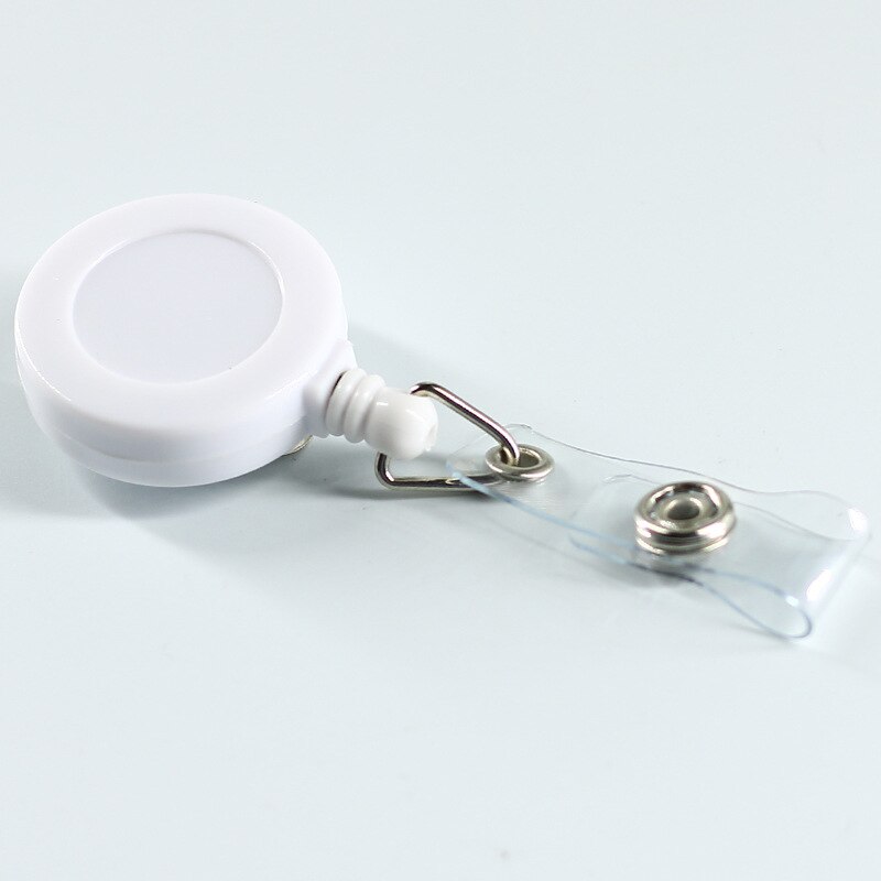 Retractable Pull Badge ID Department Brand Name Badge Holder Scroll Key Ring Chain Clip School Student Office: white