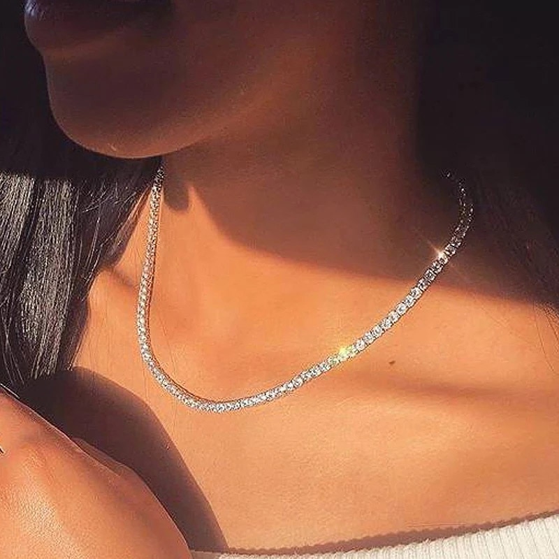 Collar de cadena de tenis de lujo para mujer, Gargantilla Sexy, circonita cúbica, diamante, cuello de hip hop, accesorios de joyería OHN016